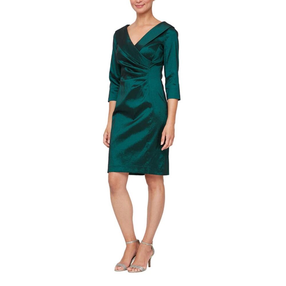 NWT Alex Short Stretch Taffeta Sheath Dress Emerald Green Size 4